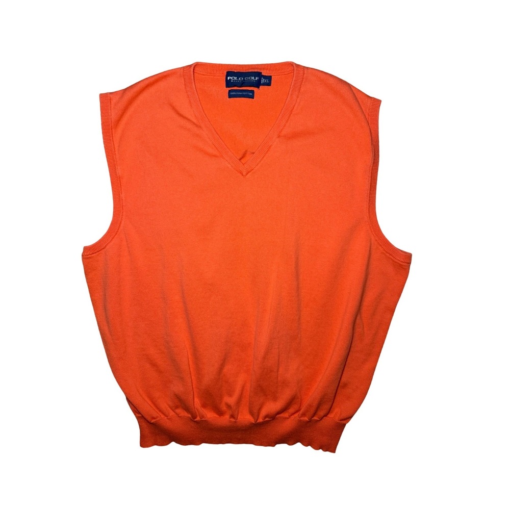 Polo Golf Ralph Lauren V-Neck Sweater Vest Mens XL Orange Pima Cotton Knit